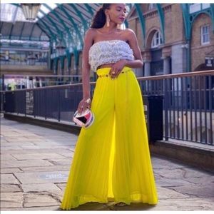 Zara | Women's Pleated Palazzo Wide Leg Trouser | Yellow | Medium | NWT